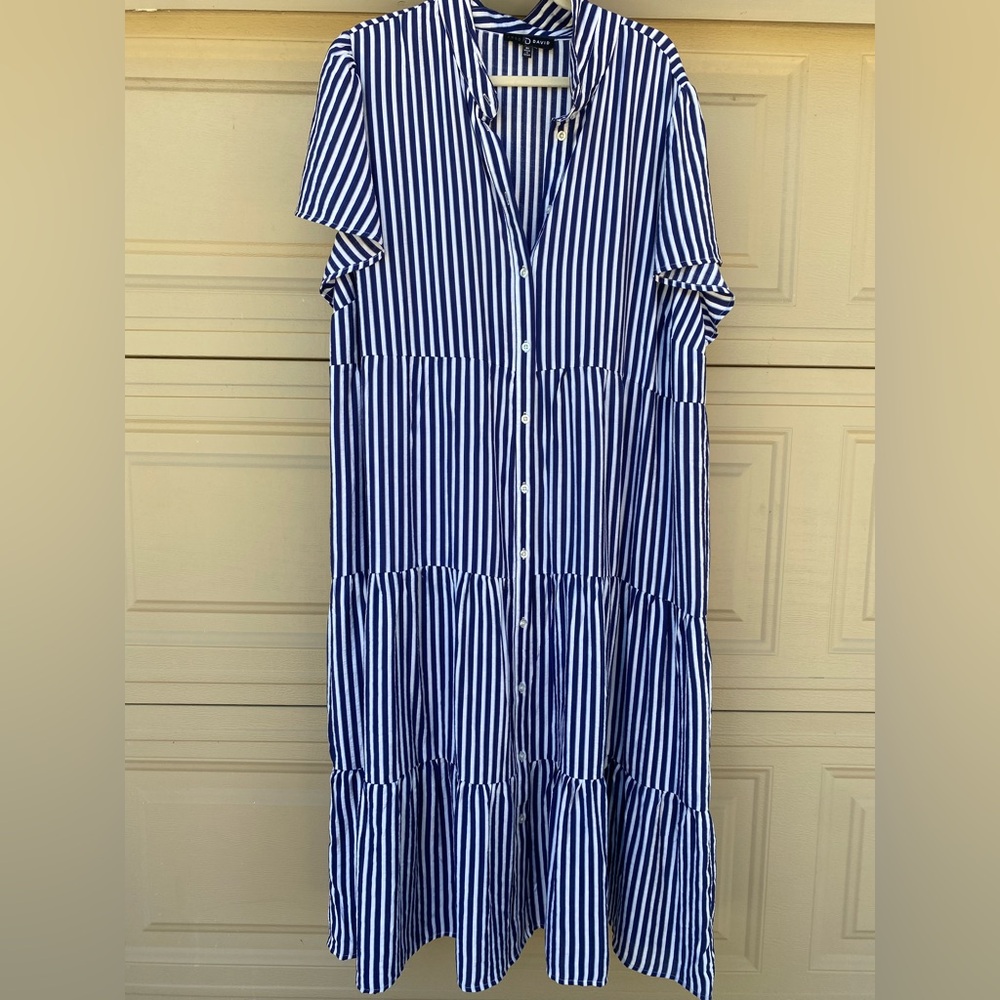 Fred David Navy and White Striped Midi Dress